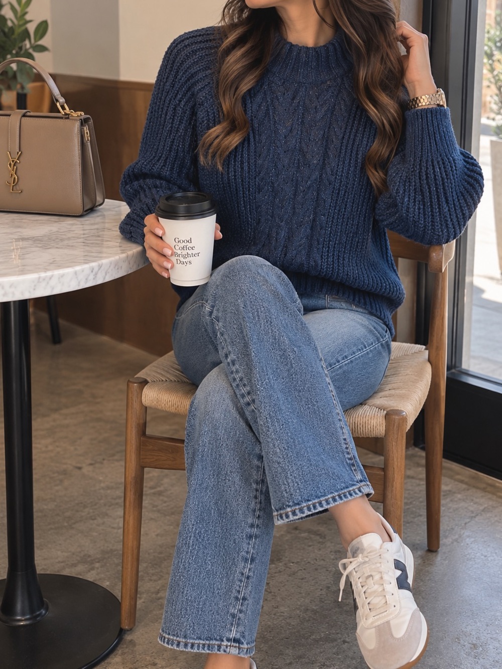 Time and Tru Navy Blue Chunky Cable-Knit Sweater